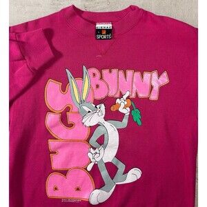 Vintage Bugs Bunny Graphic Sweatshirt Women's Large Pink Warner Brothers 90s USA